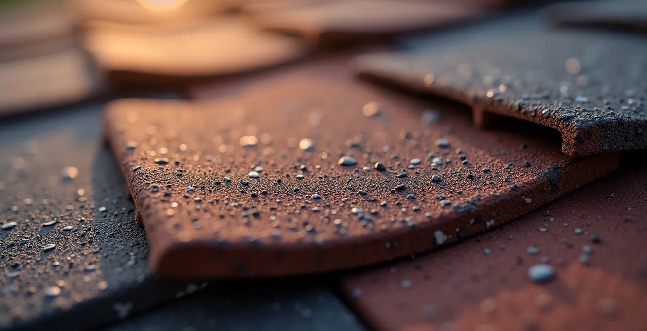 Extreme close-up of roofing material texture showing grip patterns