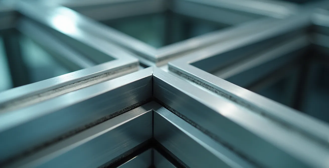 Axe Macro & Textural : Industrial manufacturing facility showing detailed textures of aluminum and glass components